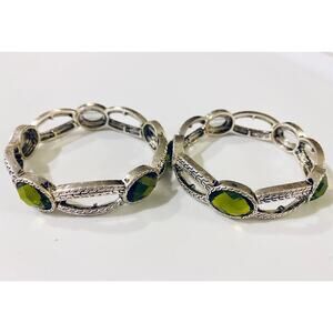 Silver Stretch Bracelet with Olive Green Stones